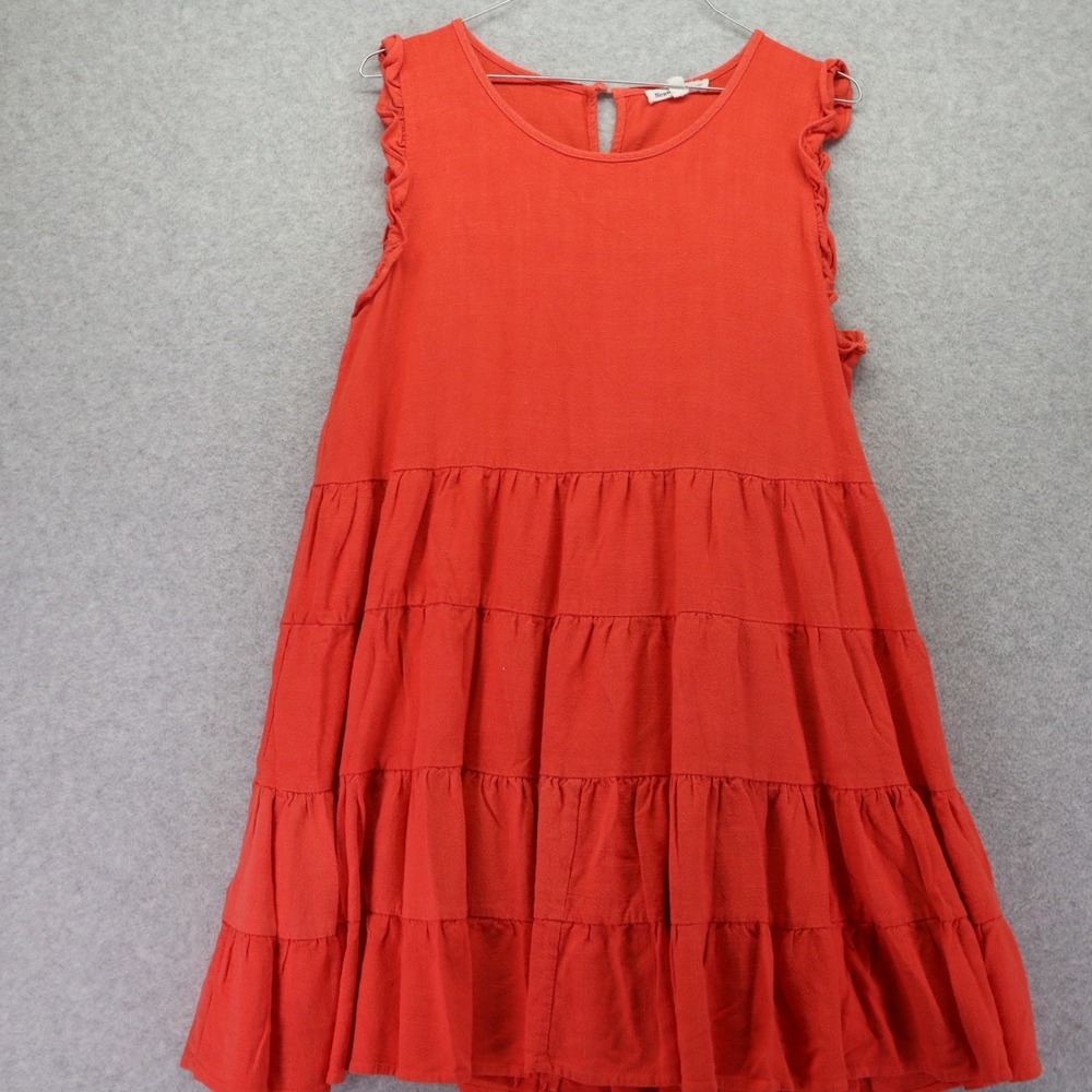 Newbury Kustom Dress Womens Large Tiered‎ Babydoll Orange Ruffle Sleeveless